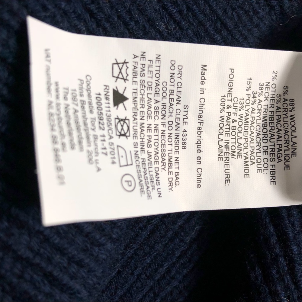 Tory Burch Sweater NWT XS Navy and Ivory Wool - Picture 5 of 5